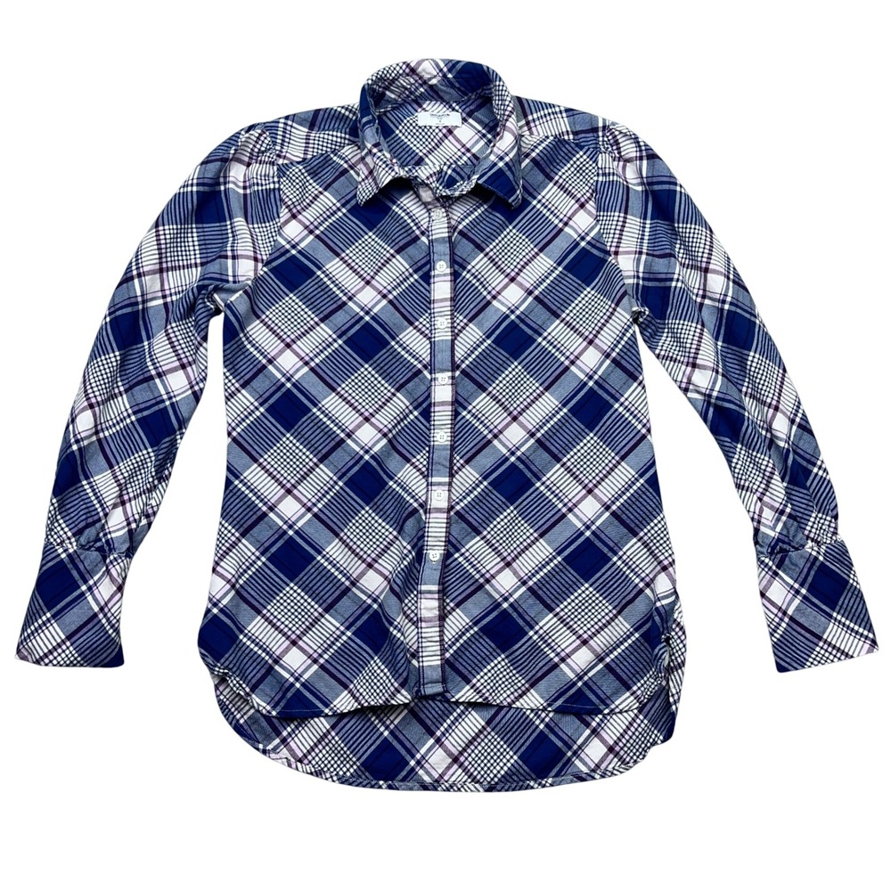 UNTUCKit Women's Plaid Button Down Long Sleeve Shirt Blue White‎ Size 4 Boho